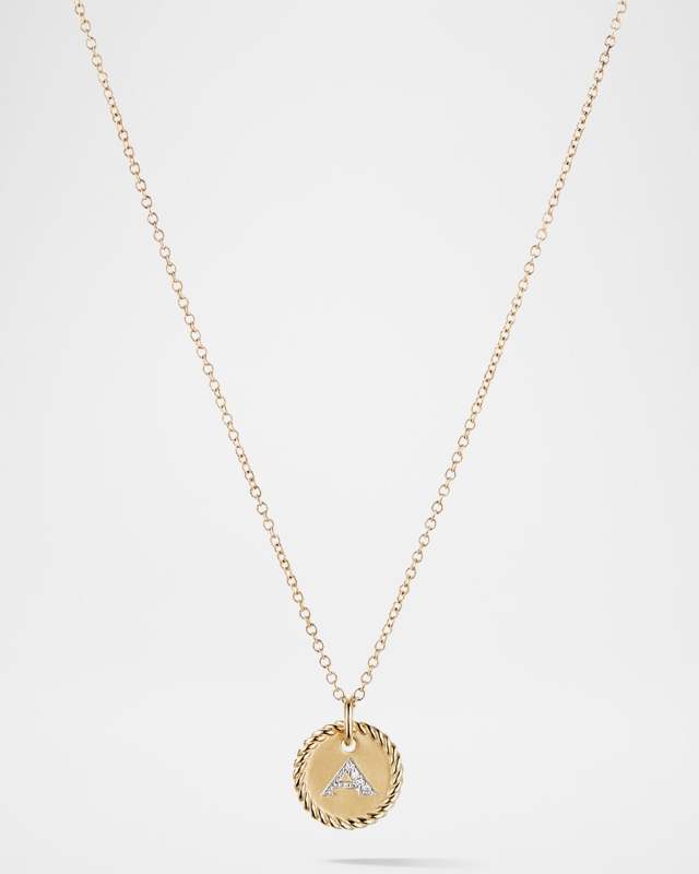 Cable Collectibles Initial Pendant Necklace with Diamonds in 18K Gold, 10mm, 16-18"L